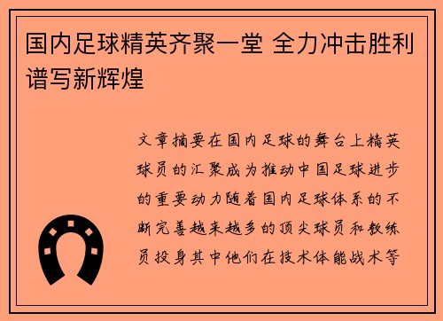 国内足球精英齐聚一堂 全力冲击胜利谱写新辉煌